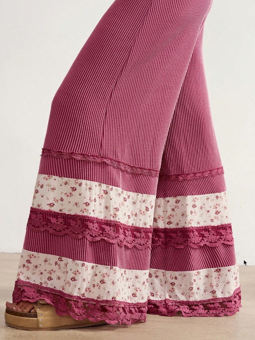 Boho Floral Print Stretchy waist Wide leg Lace pants - Picture 3 of 6